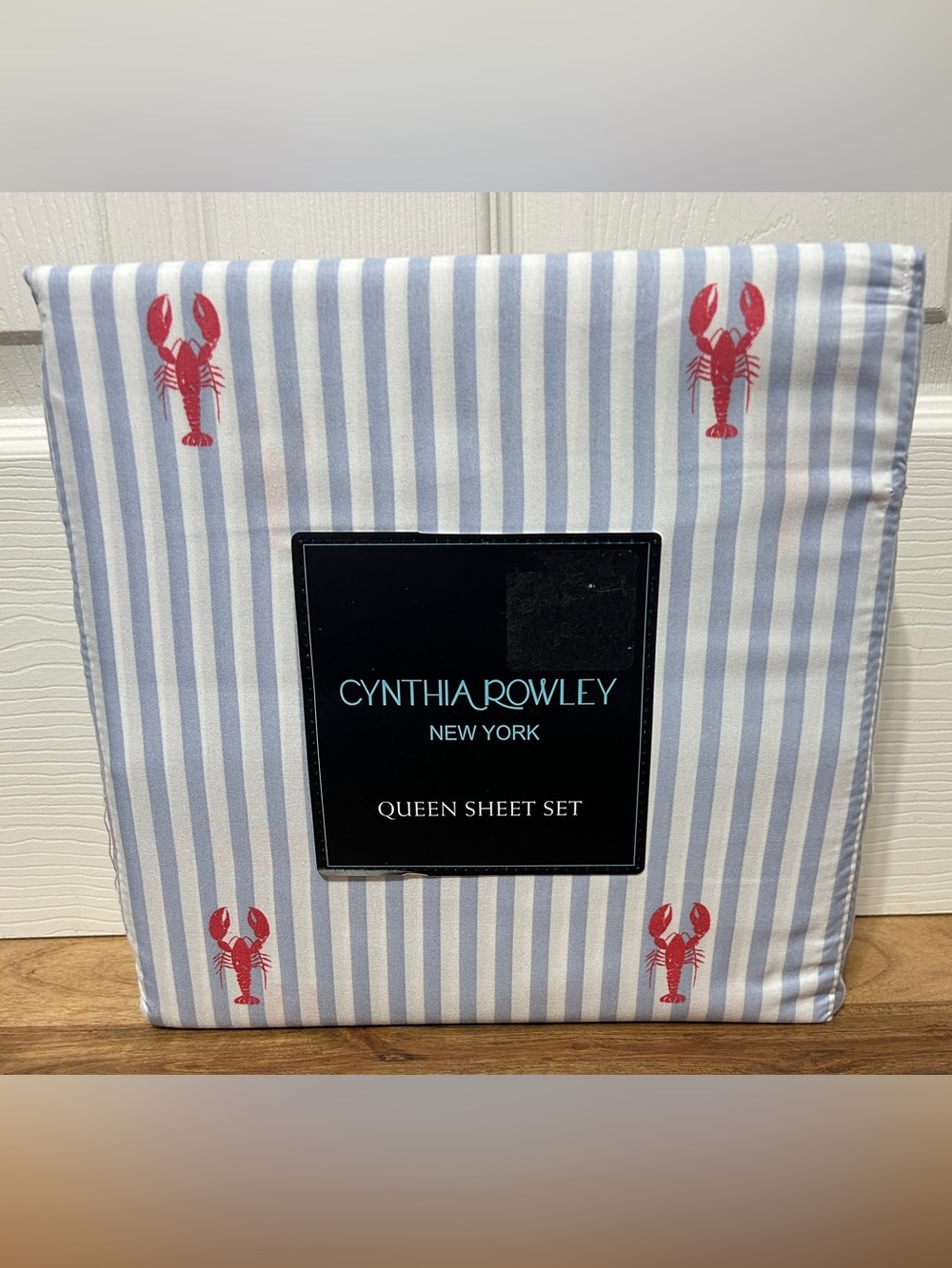 Cynthia Rowley Lobster/ Stripes Print Sheet Set Queen Size NEW